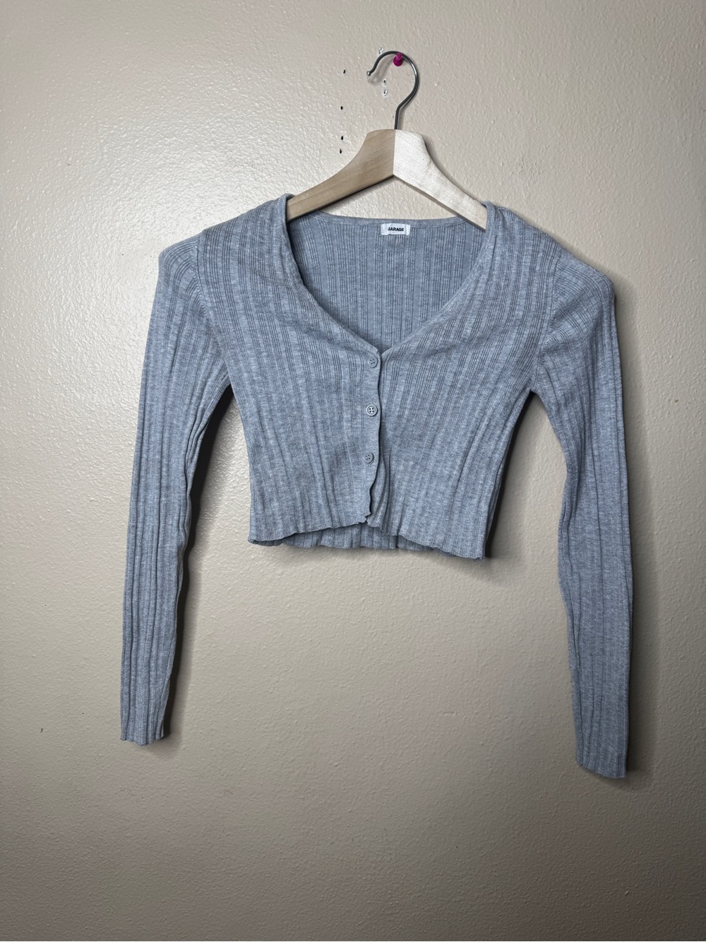 Garage Cardigan Women's XS Gray Ribbed Crop Top Button Front Y2K